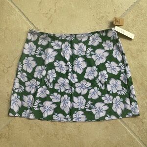 NWT! PINK by Victoria's Secret Green + Lilac/White Hibiscus Flower Swim Skirt
